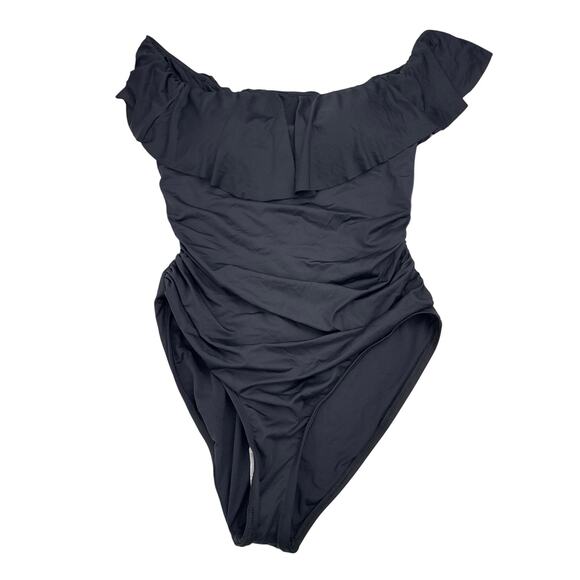 La Blanca Island Goddess Women One Piece Off Shoulder Ruffle  Bathing Suit - Picture 3 of 7